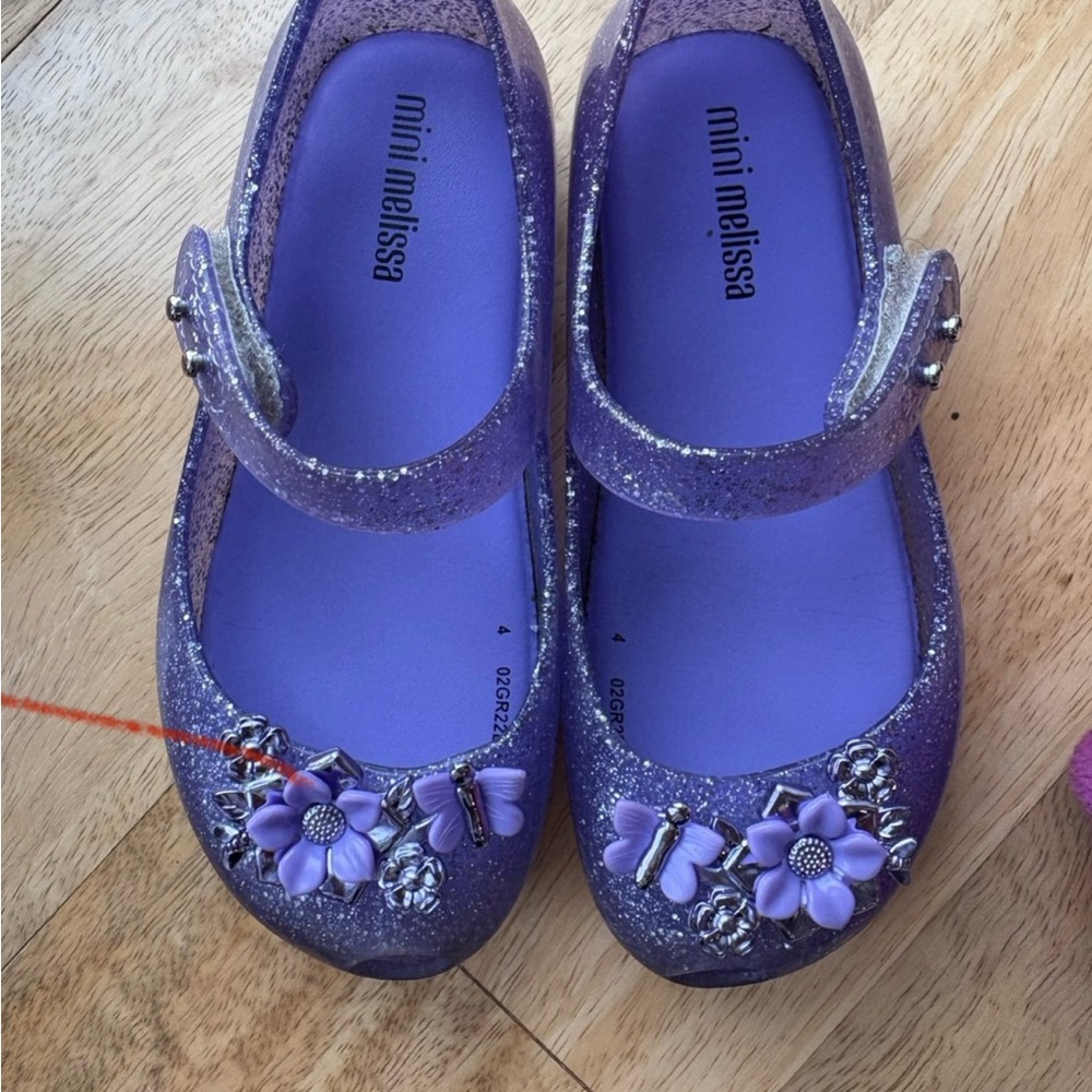 Mini Melissa chrome flower glitter shoes